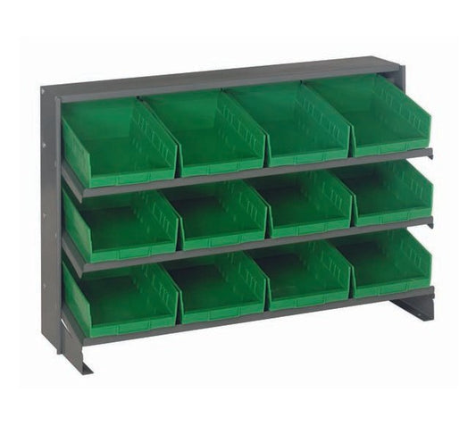Heavy Duty Steel Shelving Unit with 12 Green Bins - Image 1