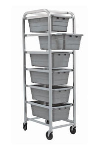 Heavy Duty Mobile Shelving Rack with 6 Gray Tubs