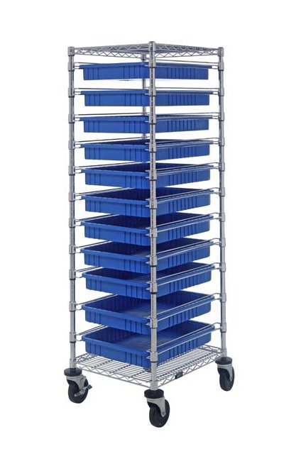 Blue 11-Bin Wire Cart for Efficient Material Handling - Image 1