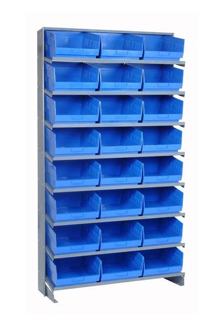 Industrial Grade Single Sided Pick Rack with 24 Blue Bins - Image 1