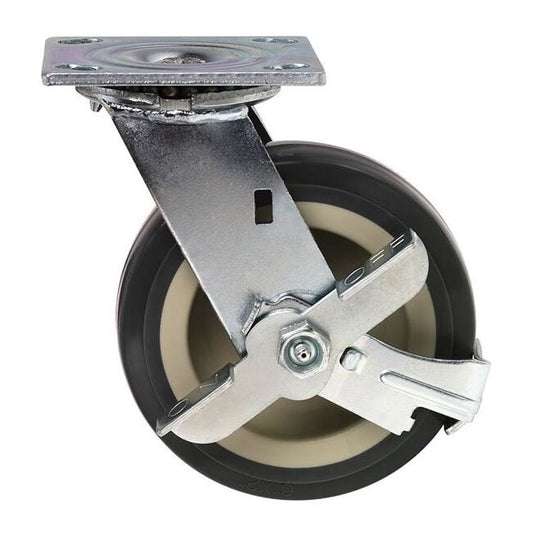 6-inch Poly Plate Caster with Brake, Swivel Type - Image 1