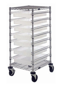 Modular Wire Bin Cart with Dividable Grids - Chrome Finish