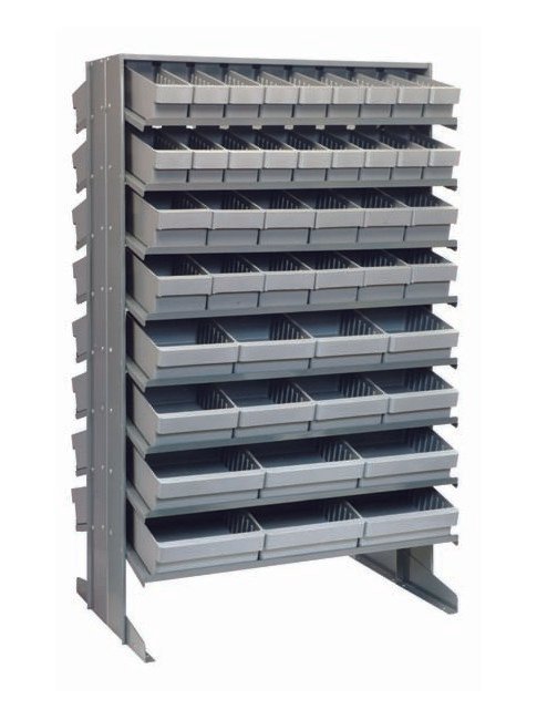 Heavy Duty Steel Shelving Unit with 88 Gray Bins - Image 1