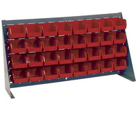 Heavy-Duty Bench Rack with 32 Red Bins, 36 Inches Wide