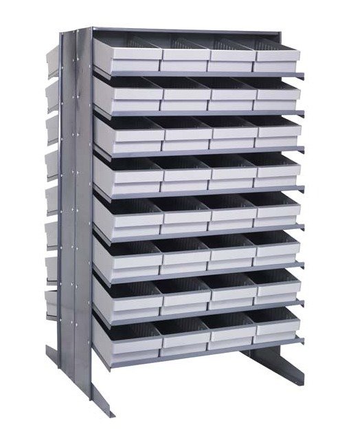 Heavy Duty Double-Sided Pick Rack with 32 Gray Bins - Image 1