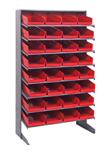 Heavy Duty Single Sided Pick Rack with 32 Red Bins - Image 1