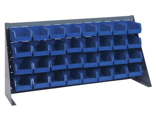 Heavy-Duty 36-Inch Bench Rack with 32 Durable Blue Bins - Image 1