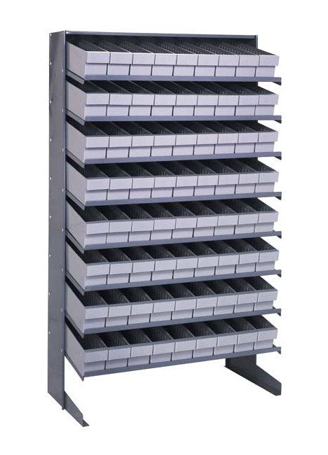 Heavy Duty Single Sided Pick Rack with 72 Gray Bins - Image 1