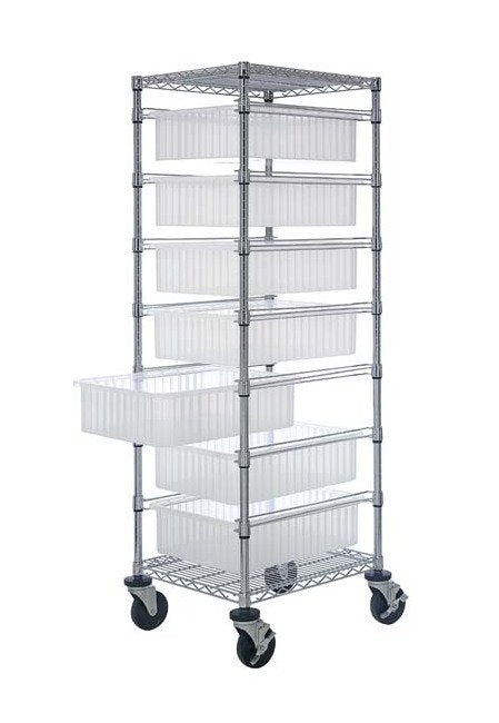 7 Level Wire Bin Cart with 7 Clear Dividable Grids - Image 1