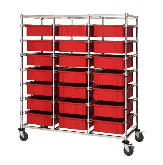 Triple Bay Bin Cart with Dividable Grids - Red - Image 1