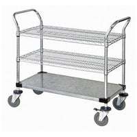 Chrome Wire & Solid Galvanized Utility Cart with 3 Shelves