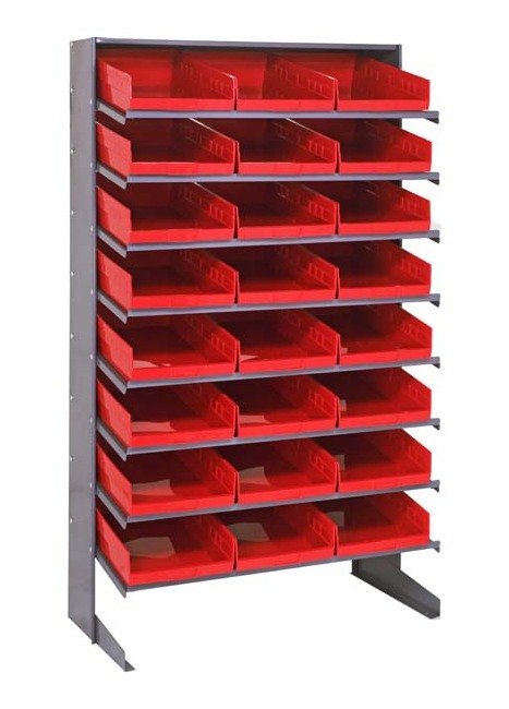 Industrial Grade Single Sided Pick Rack with 24 Red Bins - Image 1
