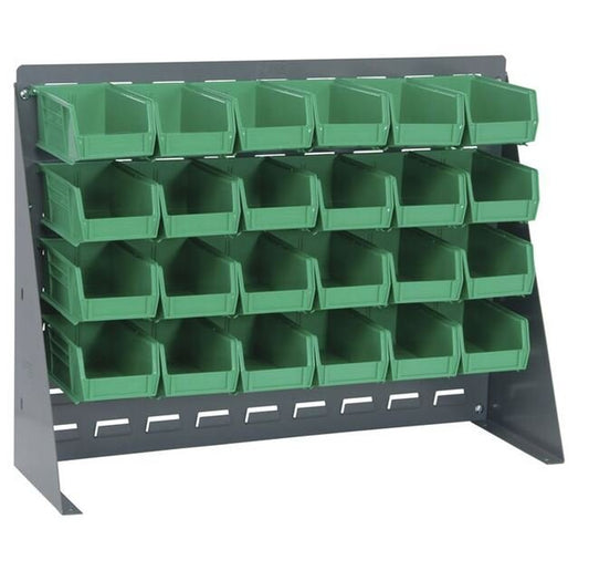 Heavy-Duty Bench Rack with 24 Green Bins - Image 1