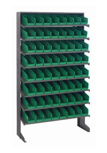 Heavy Duty Single Side Pick Rack with 64 Green Bins - Image 1