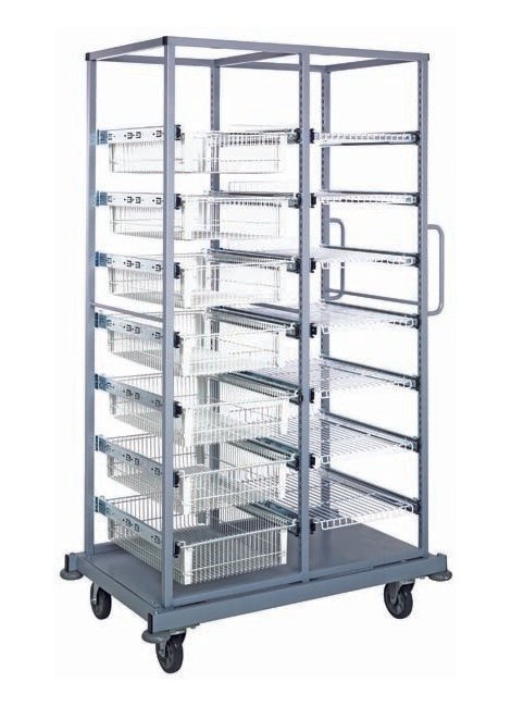 Partition Store Double Cart with White Wire Baskets Shelves - Image 1