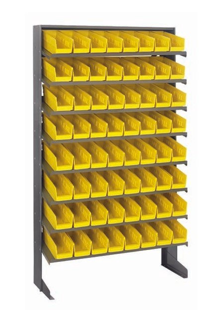 Industrial Grade Heavy Duty Shelving Unit with 64 Yellow Bins - Image 1
