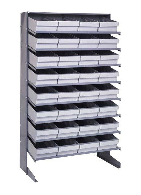 Heavy Duty Single-Sided Pick Rack with 32 Gray Bins - Image 1