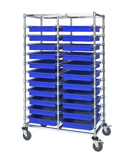 Blue Double Bay Bin Cart with Dividable Grids - Material Handling Cart - Image 1