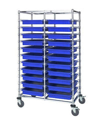 Blue Double Bay Bin Cart with Dividable Grids - Material Handling Cart