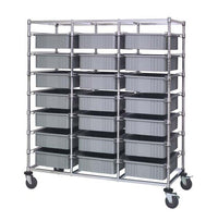 Gray Triple Bay Bin Cart with Dividable Grids