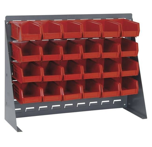 Heavy Duty Bench Rack with 24 Red Bins - Image 1