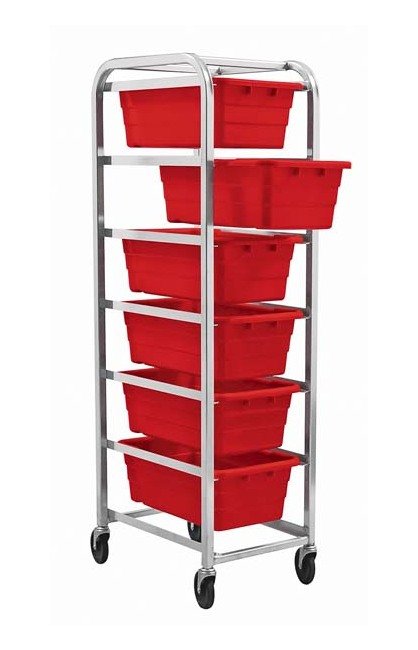 Industrial Grade Mobile Heavy Duty Shelving with 6 Red Tubs - Image 1