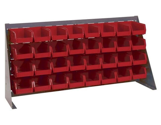 Heavy-Duty Bench Rack with 32 Red Bins, 36-Inch Width - Image 1
