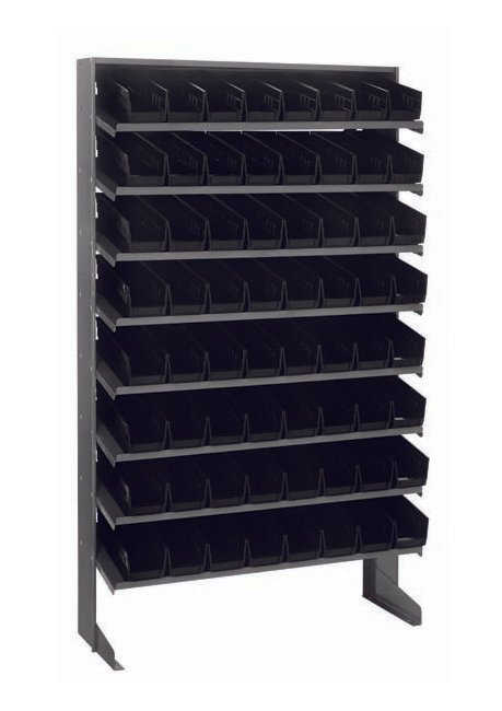 Heavy Duty Steel Shelving Unit with 64 Black Bins - Image 1