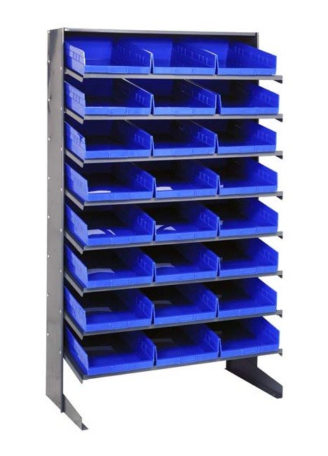 Industrial Heavy Duty Shelving Unit with 24 Blue Bins - Image 1