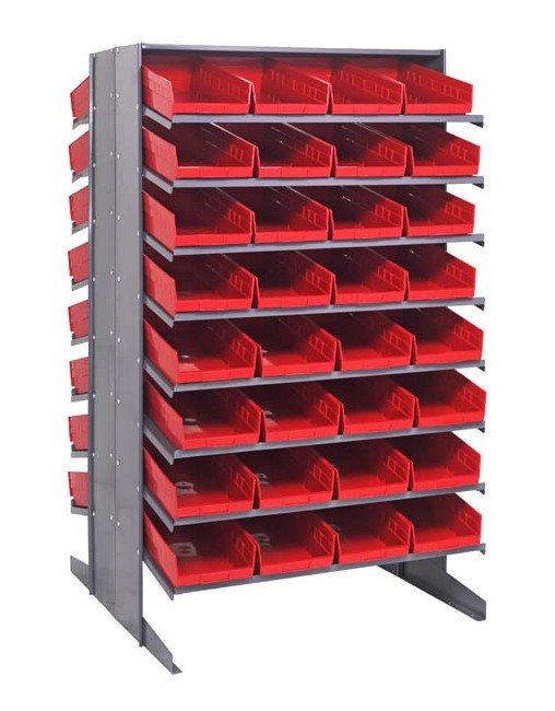 Heavy Duty Double Sided Pick Rack with 64 Red Bins - Image 1