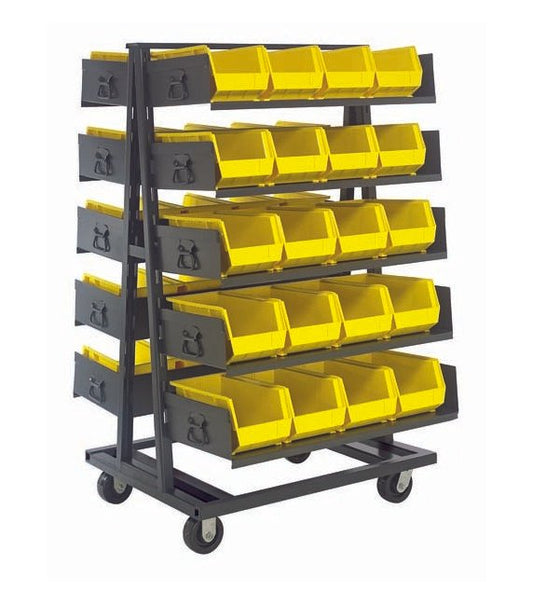 Double Sided Material Handling Cart with 10 Trays and 40 Yellow Bins - Image 1