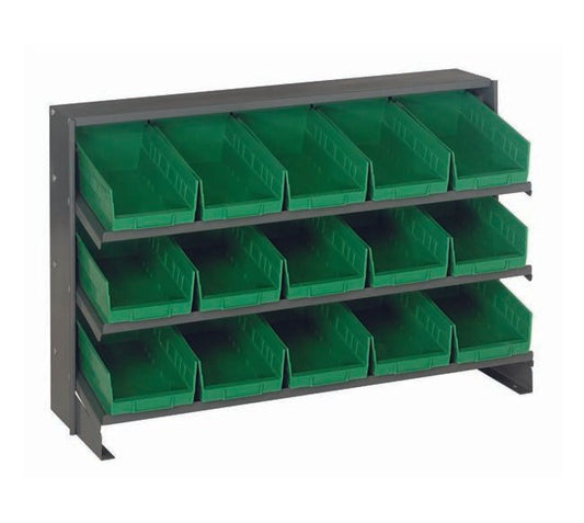 Heavy Duty Metal Shelving Unit with 15 Green Bins - Image 1