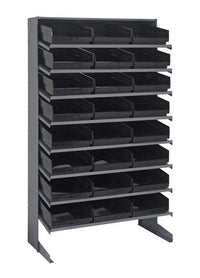 Industrial Heavy Duty Single Sided Pick Rack with 24 Black Bins