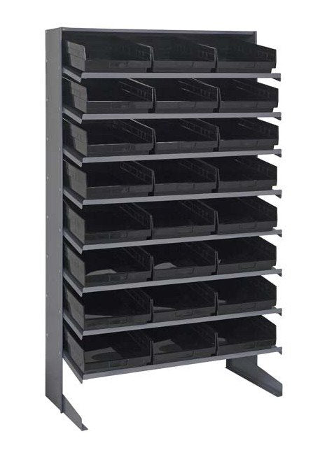 Industrial Heavy Duty Single Sided Pick Rack with 24 Black Bins - Image 1