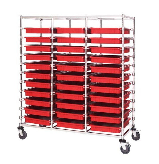 Red Triple Bay Bin Cart with Dividable Grids - Material Handling Carts - Image 1
