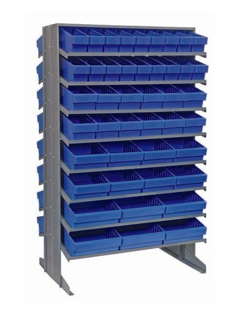 Heavy Duty Double Sided Pick Rack Shelving Unit with 88 Blue Bins - Image 1