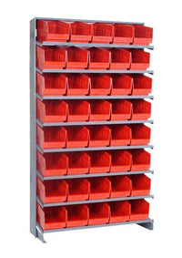 Heavy Duty Single Sided Pick Rack with 40 Red Storage Bins