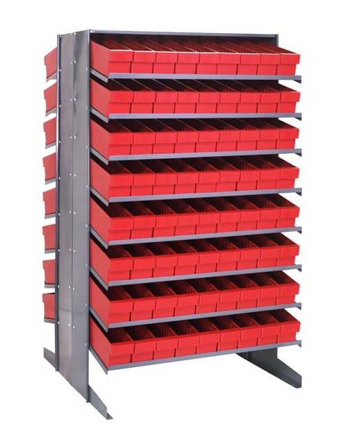 Heavy Duty Industrial Shelving Rack with 72 Red Bins - Image 1