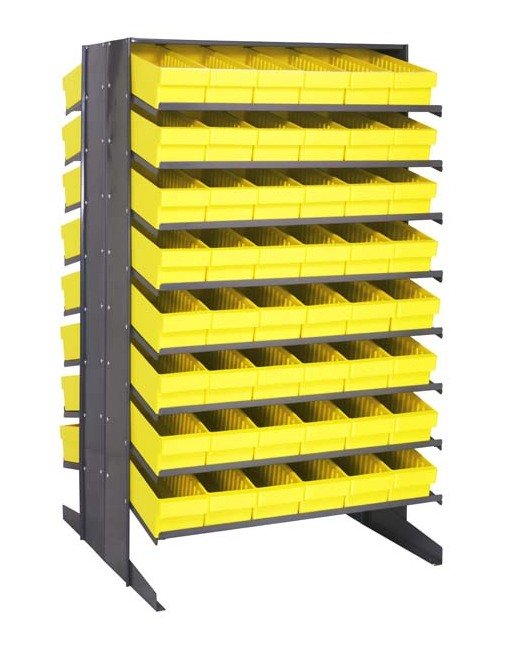 Industrial Double Sided Heavy Duty Shelving Unit with 48 Yellow Bins - Image 1