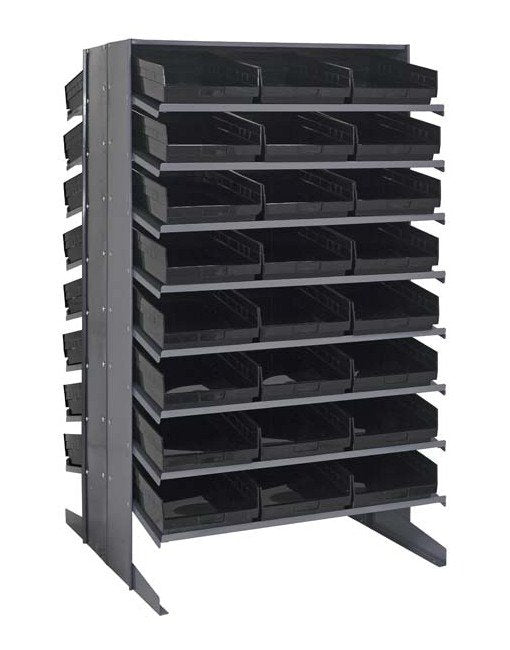 Heavy Duty Double Sided Pick Rack with 48 Black Bins - Image 1