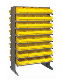 Industrial Double-Sided Heavy Duty Shelving with 64 Yellow Bins