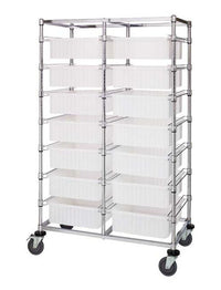 Modular Double Bay Bin Cart with Dividable Grids - Clear