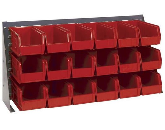 Heavy-Duty Bench Rack with 18 Red Bins, 36-Inch Width - Image 1