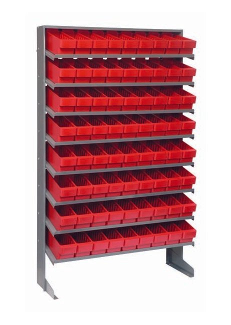 Heavy Duty Shelving Unit with Single Side Pick Rack and 72 Red Bins - Image 1