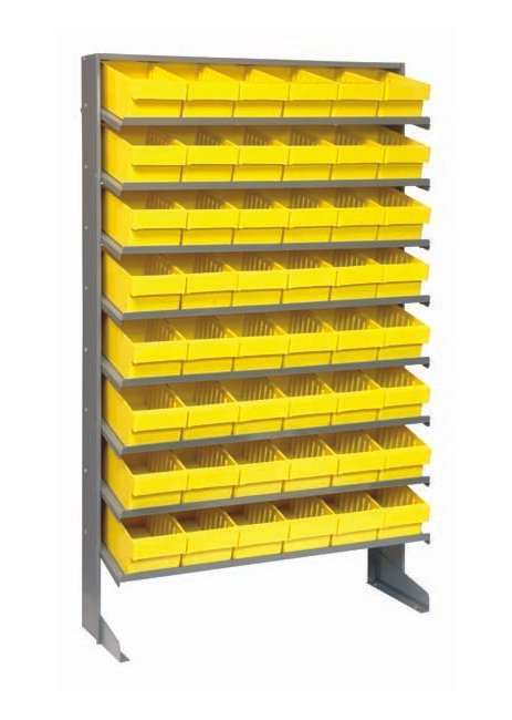 Industrial Heavy Duty Shelving Unit with 48 Yellow Bins - Image 1