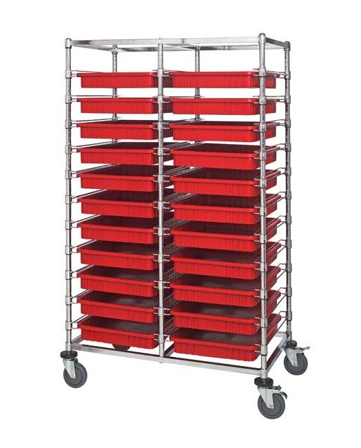 Red Double Bay Bin Cart with Dividable Grids - Image 1