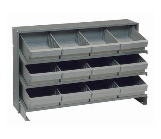 Heavy Duty Metal Shelving Unit with 12 Gray Storage Bins - Image 1