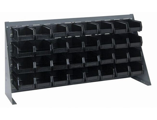 Heavy-Duty Bench Rack with 32 Black Bins - 36in Wide - Image 1