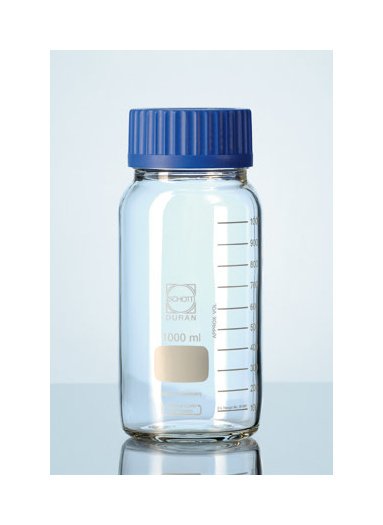 1000 Milliliter (mL) Capacity Reagent Measuring Bottle with Widemouth GL-80 Cap - Image 1