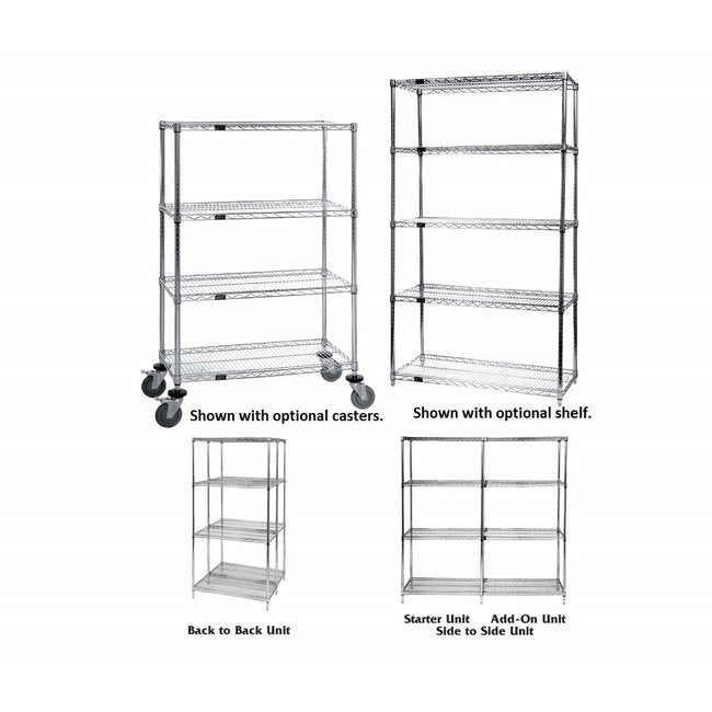 Quantum Storage 60" Chrome Wire Shelving Starter Kit - 4 Posts, 4 Shelves - Image 1